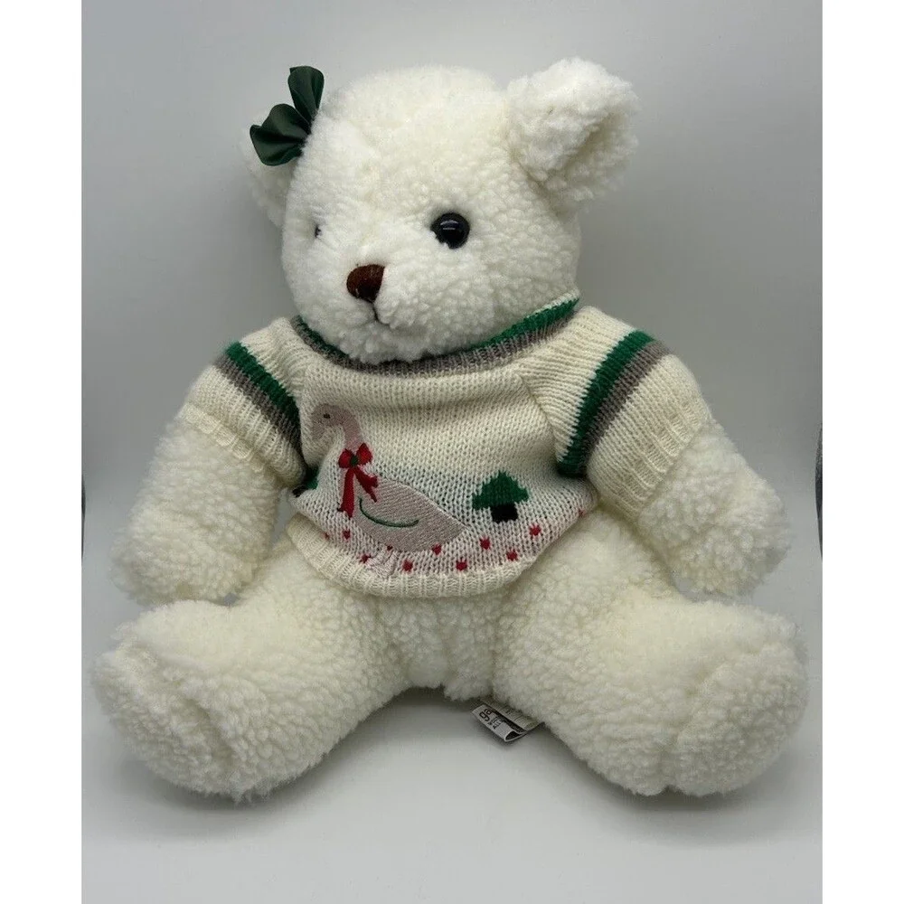 VTG GANZ Molly Teddy Bear Plush 11” White Duck Sweater Heritage Collection‎ 1983